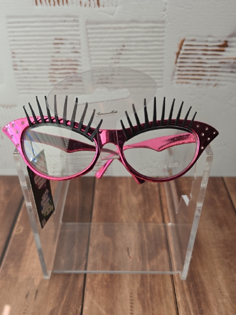 Glitter Pink Cat-Eye Eyewear with Faux Eyelashes - Picture 2 of 4